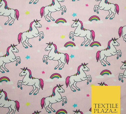 100% Cotton Unicorn Rainbow Clouds Stars Magical Childrens Printed Fabric 58"