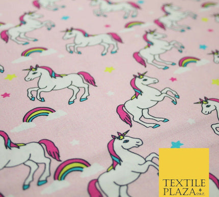 100% Cotton Unicorn Rainbow Clouds Stars Magical Childrens Printed Fabric 58"
