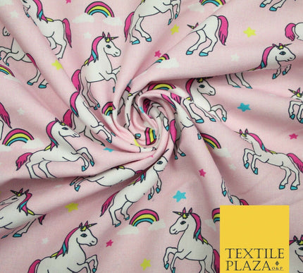 100% Cotton Unicorn Rainbow Clouds Stars Magical Childrens Printed Fabric 58"