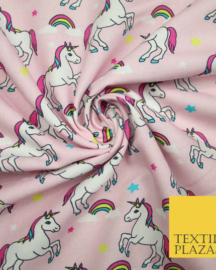 100% Cotton Unicorn Rainbow Clouds Stars Magical Childrens Printed Fabric 58"