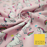100% Cotton Unicorn Rainbow Clouds Stars Magical Childrens Printed Fabric 58"