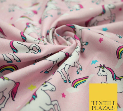 100% Cotton Unicorn Rainbow Clouds Stars Magical Childrens Printed Fabric 58"