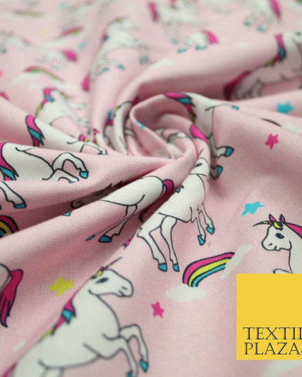 100% Cotton Unicorn Rainbow Clouds Stars Magical Childrens Printed Fabric 58"