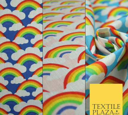 Rainbows Pride Colourful Arch NHS Printed Poly Cotton Fabric Polycotton Mask 44"