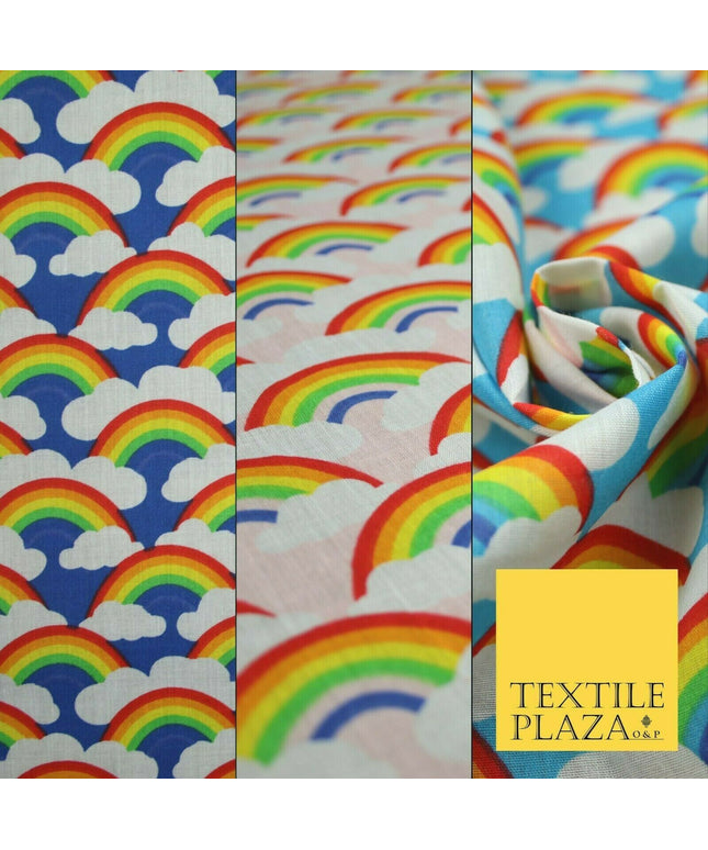 Rainbows Pride Colourful Arch NHS Printed Poly Cotton Fabric Polycotton Mask 44"