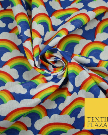 Rainbows Pride Colourful Arch NHS Printed Poly Cotton Fabric Polycotton Mask 44"