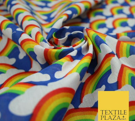Rainbows Pride Colourful Arch NHS Printed Poly Cotton Fabric Polycotton Mask 44"