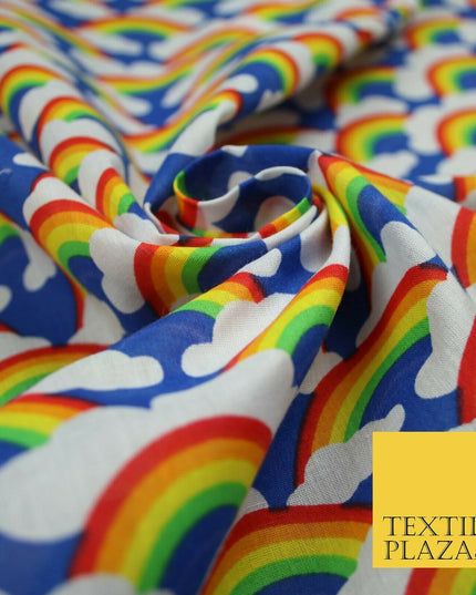 Rainbows Pride Colourful Arch NHS Printed Poly Cotton Fabric Polycotton Mask 44"