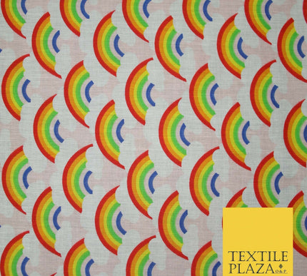 Rainbows Pride Colourful Arch NHS Printed Poly Cotton Fabric Polycotton Mask 44"