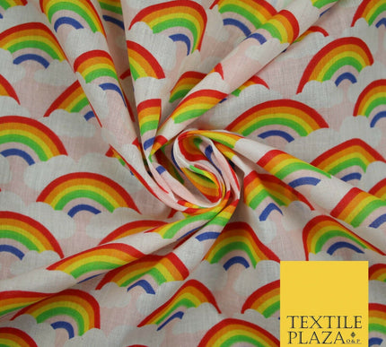 Rainbows Pride Colourful Arch NHS Printed Poly Cotton Fabric Polycotton Mask 44"