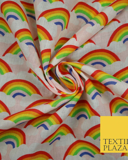 Rainbows Pride Colourful Arch NHS Printed Poly Cotton Fabric Polycotton Mask 44"