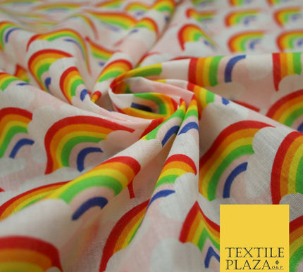 Rainbows Pride Colourful Arch NHS Printed Poly Cotton Fabric Polycotton Mask 44"