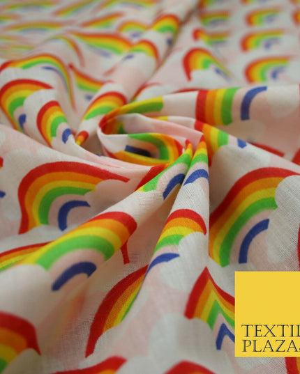 Rainbows Pride Colourful Arch NHS Printed Poly Cotton Fabric Polycotton Mask 44"