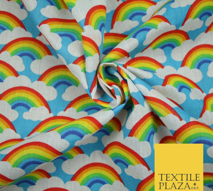 Rainbows Pride Colourful Arch NHS Printed Poly Cotton Fabric Polycotton Mask 44"