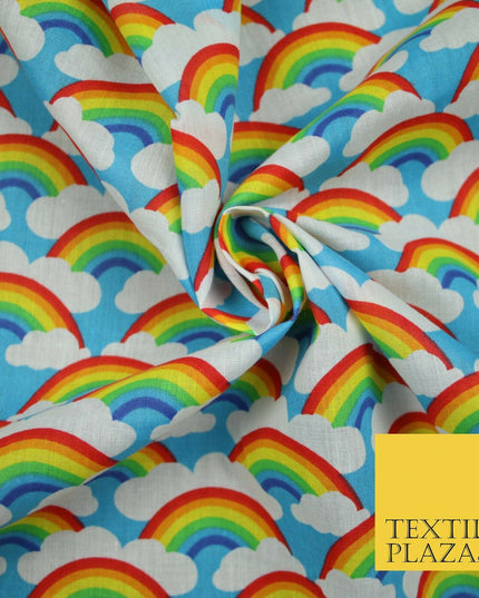 Rainbows Pride Colourful Arch NHS Printed Poly Cotton Fabric Polycotton Mask 44"