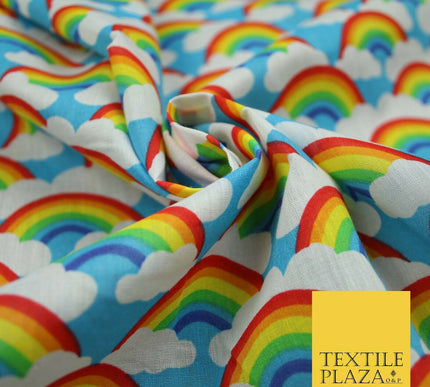 Rainbows Pride Colourful Arch NHS Printed Poly Cotton Fabric Polycotton Mask 44"