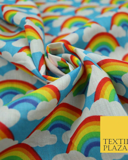 Rainbows Pride Colourful Arch NHS Printed Poly Cotton Fabric Polycotton Mask 44"