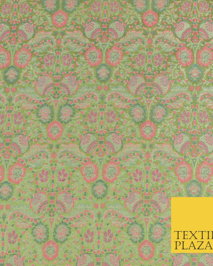 Sage Green Luxury Intricate Floral PURE Benarsi Brocade Woven Dress Fabric 1752