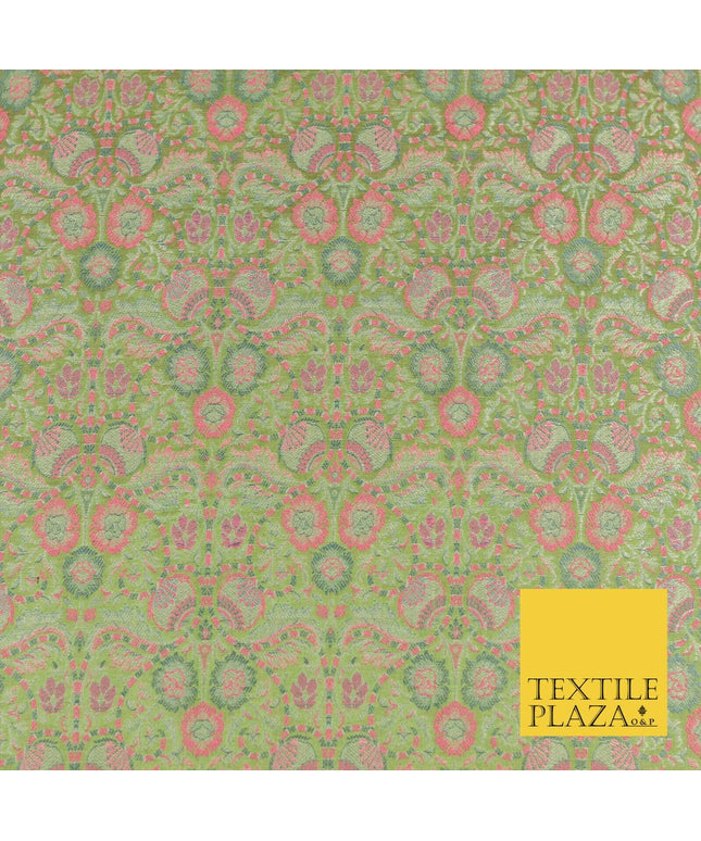 Sage Green Luxury Intricate Floral PURE Benarsi Brocade Woven Dress Fabric 1752