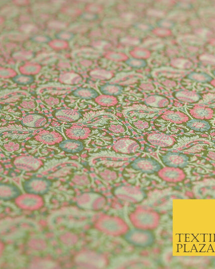 Sage Green Luxury Intricate Floral PURE Benarsi Brocade Woven Dress Fabric 1752