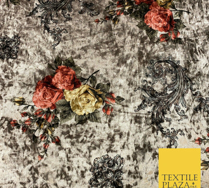 Various Floral Ornate Chain Stripe Cow Printed Soft Stretch Velvet Dress Fabric