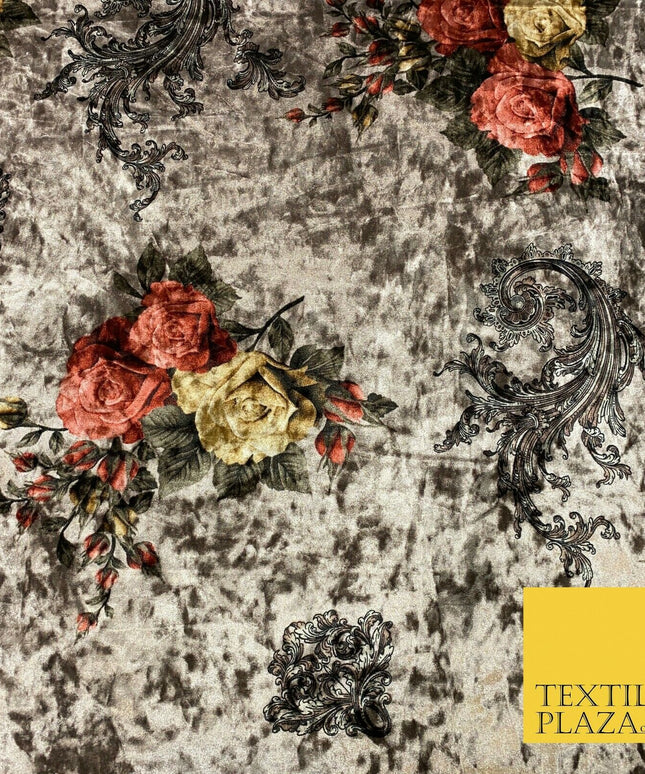 Various Floral Ornate Chain Stripe Cow Printed Soft Stretch Velvet Dress Fabric