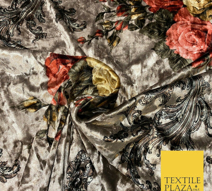 Various Floral Ornate Chain Stripe Cow Printed Soft Stretch Velvet Dress Fabric