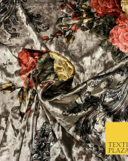 Various Floral Ornate Chain Stripe Cow Printed Soft Stretch Velvet Dress Fabric