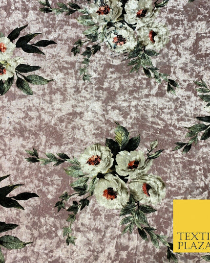 Various Floral Ornate Chain Stripe Cow Printed Soft Stretch Velvet Dress Fabric