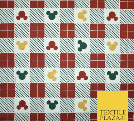 Mickey Mouse Disney Christmas Check Tartan Plaid Printed Fabric 100% Cotton 4964