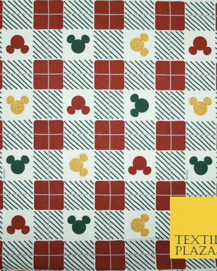 Mickey Mouse Disney Christmas Check Tartan Plaid Printed Fabric 100% Cotton 4964