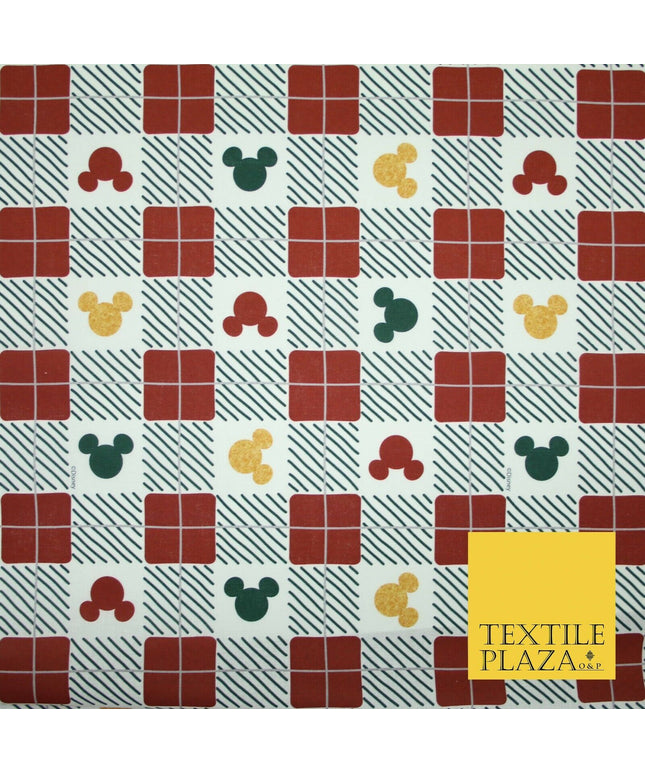 Mickey Mouse Disney Christmas Check Tartan Plaid Printed Fabric 100% Cotton 4964