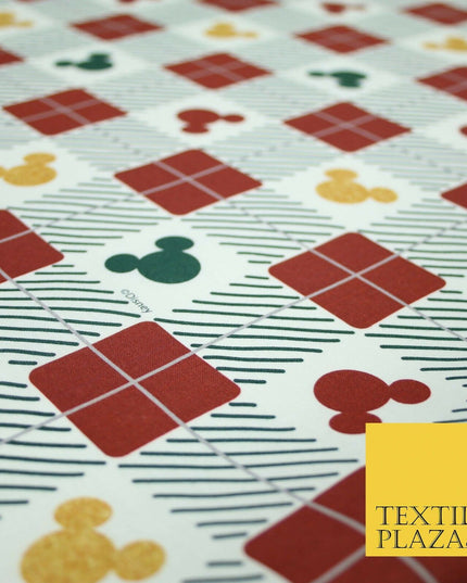 Mickey Mouse Disney Christmas Check Tartan Plaid Printed Fabric 100% Cotton 4964