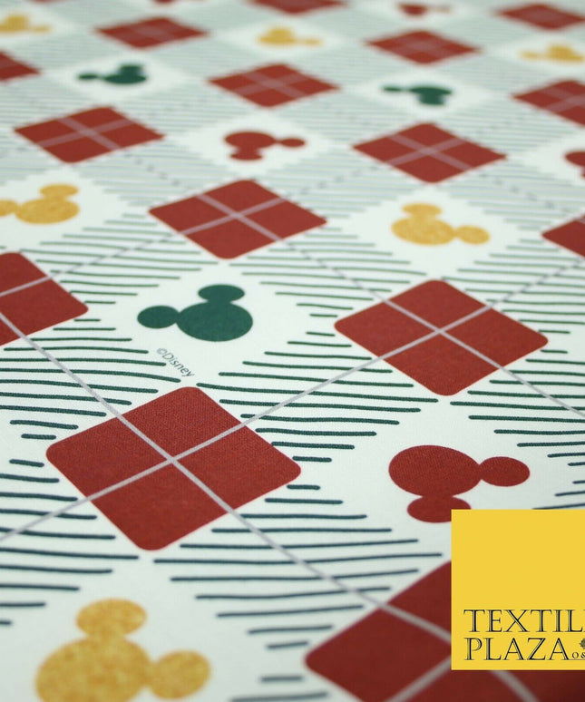 Mickey Mouse Disney Christmas Check Tartan Plaid Printed Fabric 100% Cotton 4964