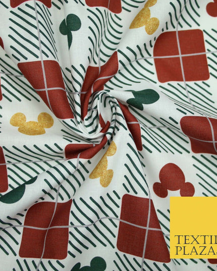 Mickey Mouse Disney Christmas Check Tartan Plaid Printed Fabric 100% Cotton 4964
