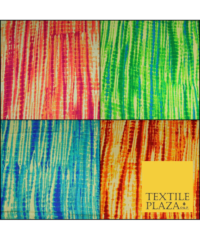 Tie Dye   Bright Silky Textured Crepe Print Fashion Fabric Dress Craft Festival