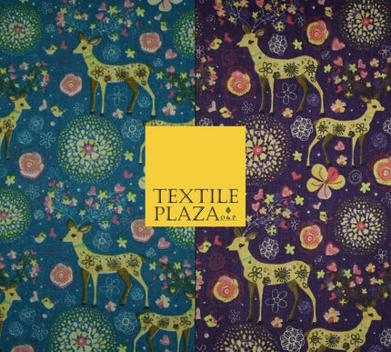 Christmas Ornate Reindeer Floral Flower Printed 100% Cotton Canvas Fabric 60"