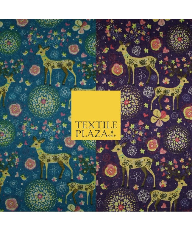 Christmas Ornate Reindeer Floral Flower Printed 100% Cotton Canvas Fabric 60"