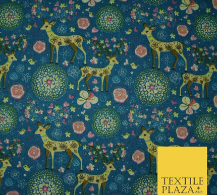 Christmas Ornate Reindeer Floral Flower Printed 100% Cotton Canvas Fabric 60"