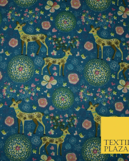Christmas Ornate Reindeer Floral Flower Printed 100% Cotton Canvas Fabric 60"