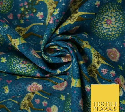 Christmas Ornate Reindeer Floral Flower Printed 100% Cotton Canvas Fabric 60"