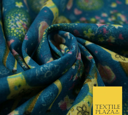 Christmas Ornate Reindeer Floral Flower Printed 100% Cotton Canvas Fabric 60"