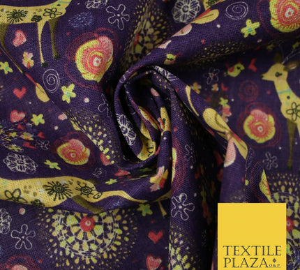 Christmas Ornate Reindeer Floral Flower Printed 100% Cotton Canvas Fabric 60"