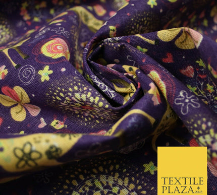 Christmas Ornate Reindeer Floral Flower Printed 100% Cotton Canvas Fabric 60"