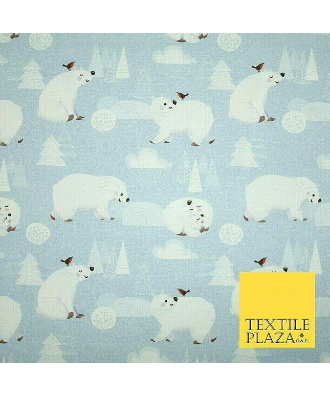 100% Cotton Polar Bear Robin Festive Christmas Winter Printed Fabric 58" 4967