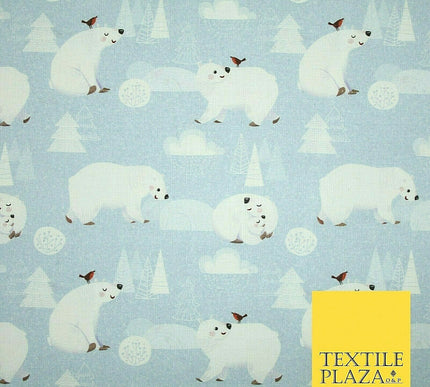 100% Cotton Polar Bear Robin Festive Christmas Winter Printed Fabric 58" 4967