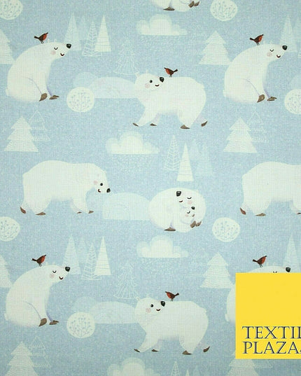 100% Cotton Polar Bear Robin Festive Christmas Winter Printed Fabric 58" 4967