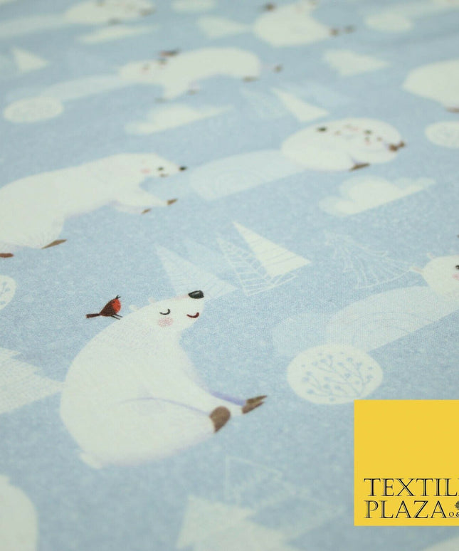 100% Cotton Polar Bear Robin Festive Christmas Winter Printed Fabric 58" 4967