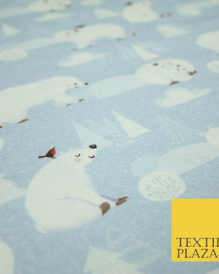 100% Cotton Polar Bear Robin Festive Christmas Winter Printed Fabric 58" 4967