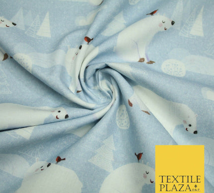 100% Cotton Polar Bear Robin Festive Christmas Winter Printed Fabric 58" 4967